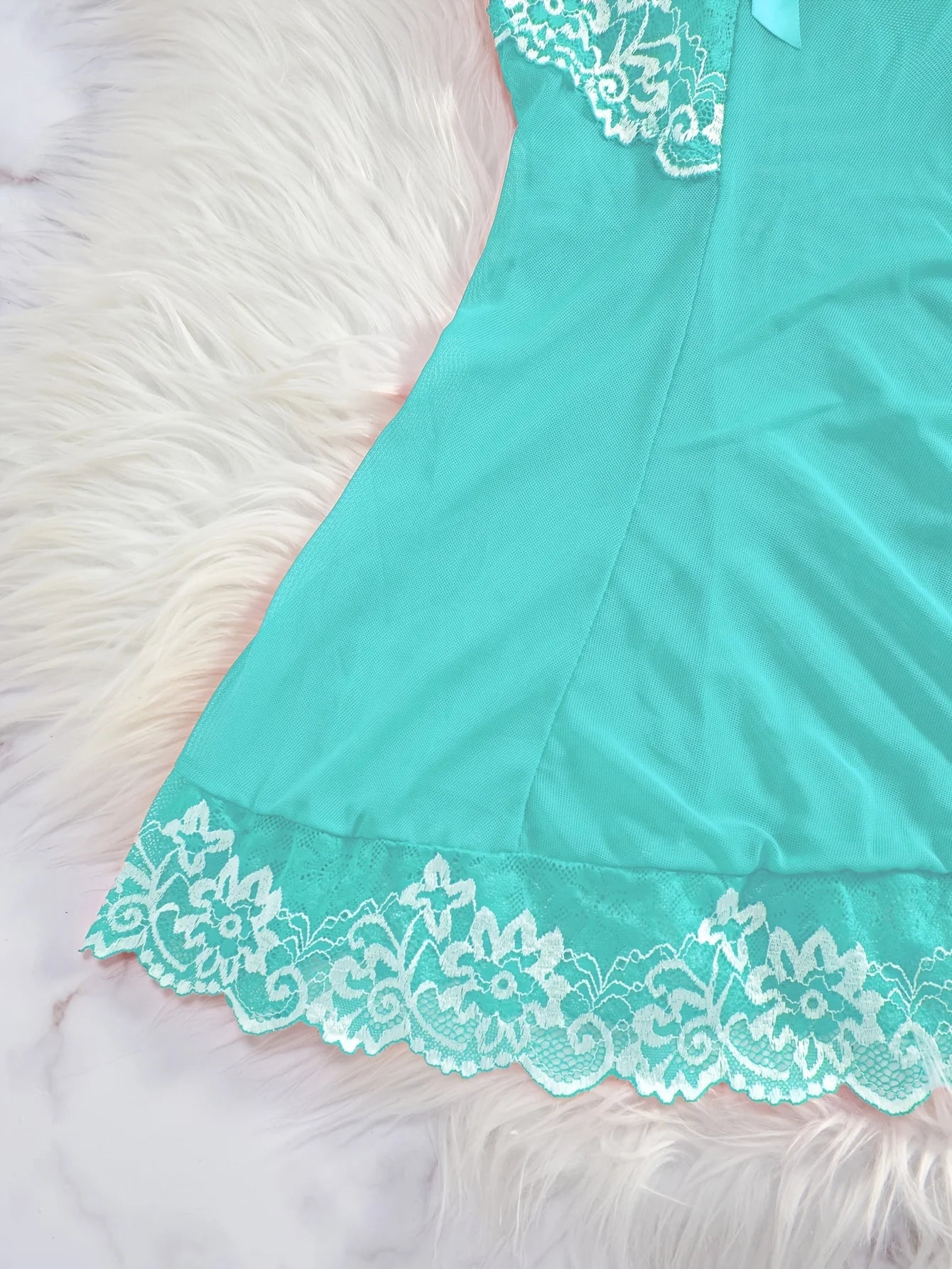 Elegant Semi Sheer V Neck Lace Slip Dress With Thong