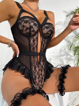 Hot Solid Contrast Lace Teddy
