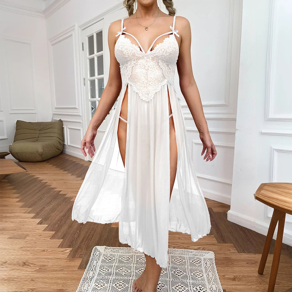 Sexy Lace Solid Women Sleepwear Dress