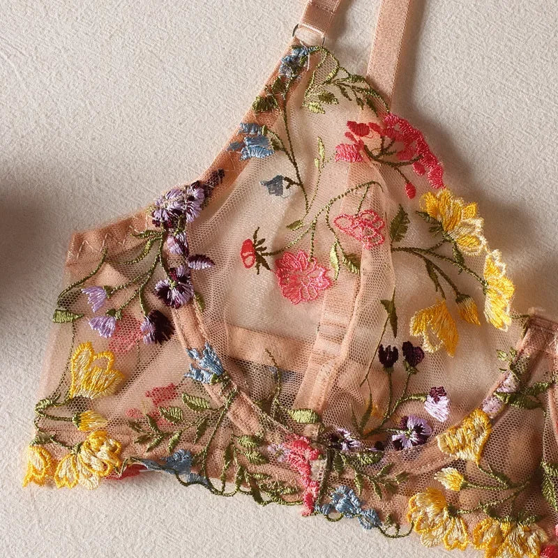 Floral Embroidery Lingerie Set