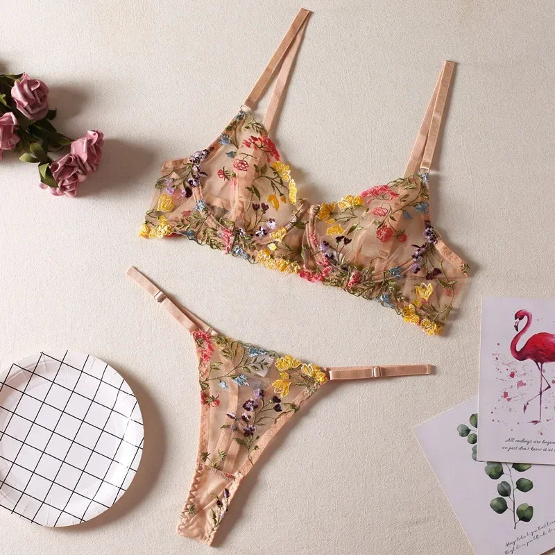 Floral Embroidery Lingerie Set