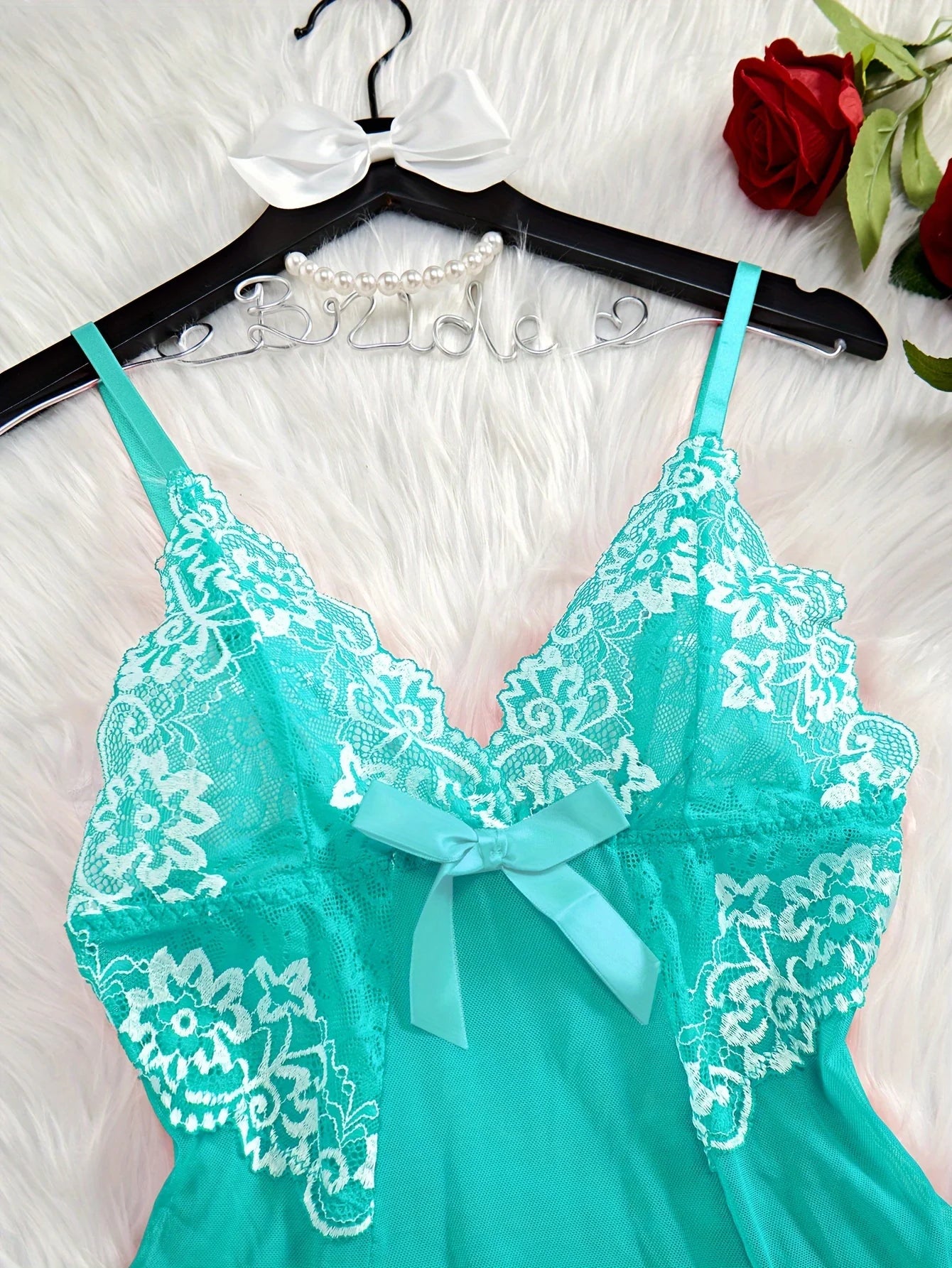 Elegant Semi Sheer V Neck Lace Slip Dress With Thong