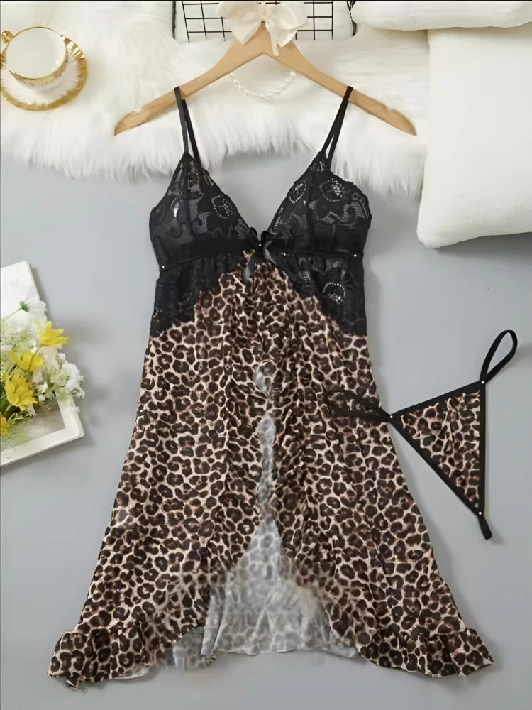 Contrast Lace Ruffle Trim Lingerie Set