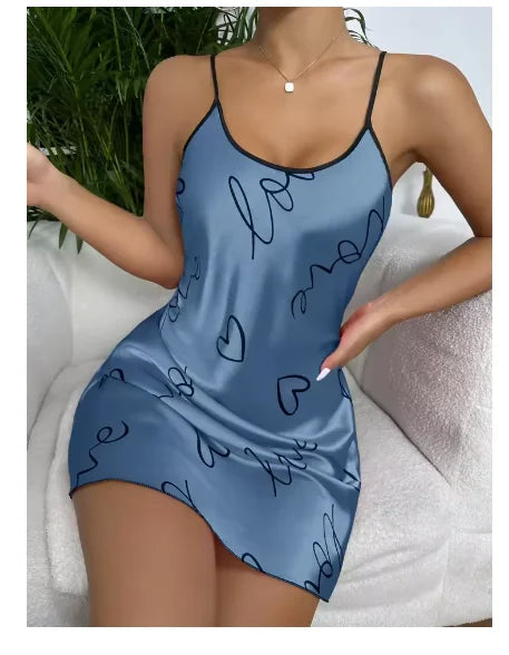 Sleepwear Women's Sexy Lingerie Heart Print Nightdress