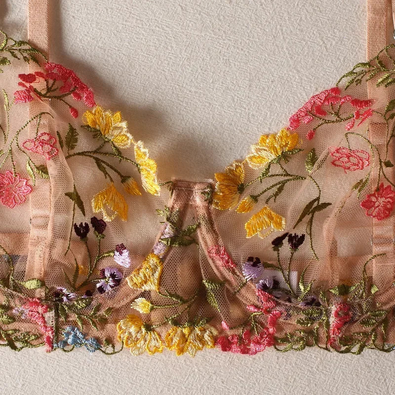 Floral Embroidery Lingerie Set