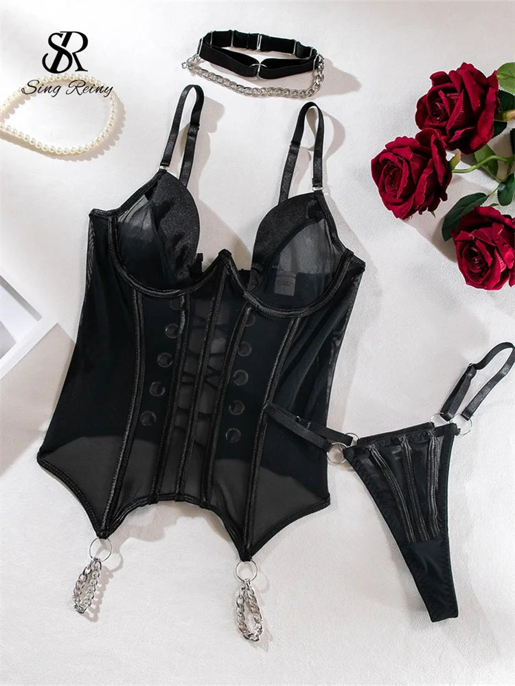 Erotic Lingerie Lace Up Backless Women Sexy Bra Sets