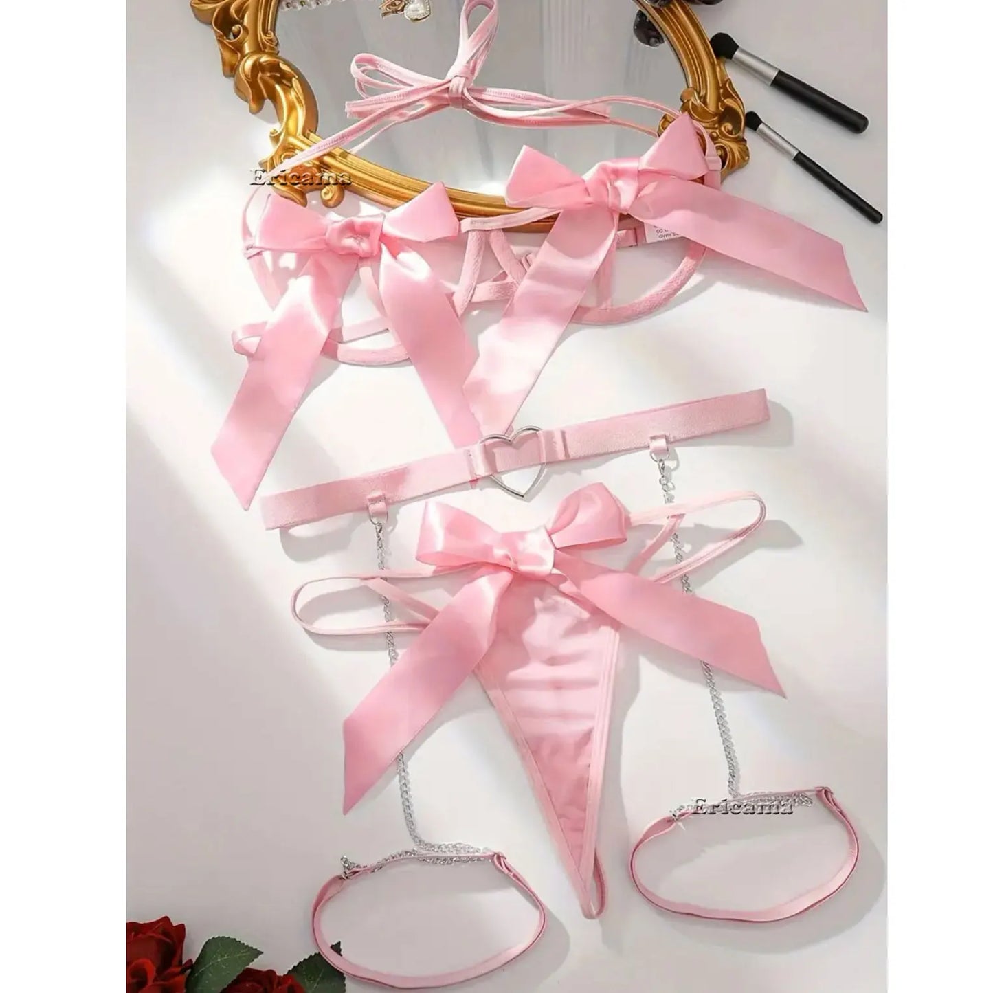 Floral Lace Garter Lingerie Set With Choker