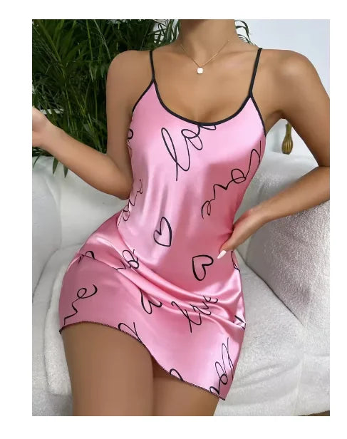 Sleepwear Women's Sexy Lingerie Heart Print Nightdress