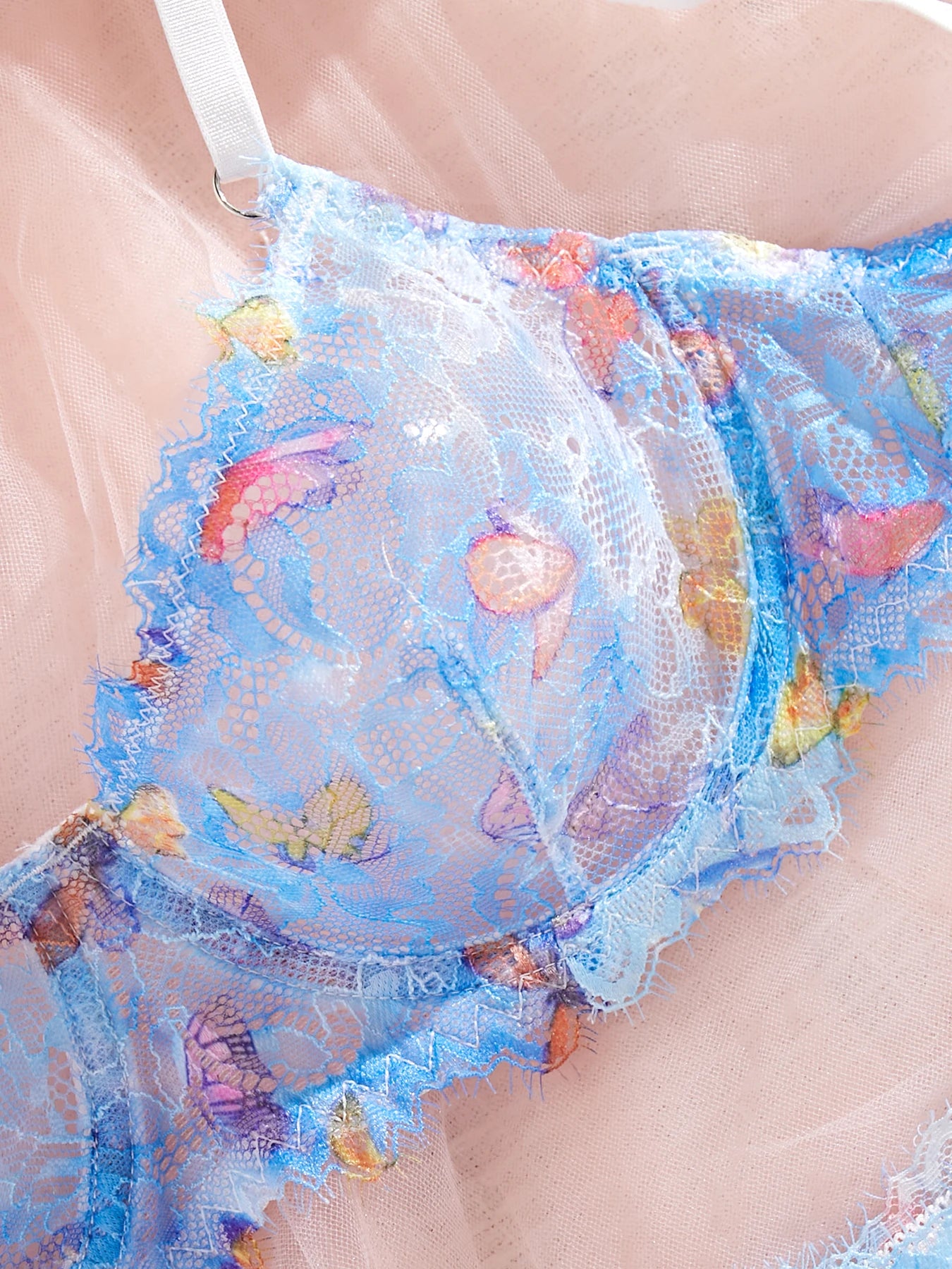 Women's Transparent Blue Butterfly Lace Sexy Lingerie Set